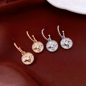 Round Starburst Pendant Earrings With 925 Sterling Silver Earring Post Copper Cubic Zirconia Luxury Fashion Women Accessory