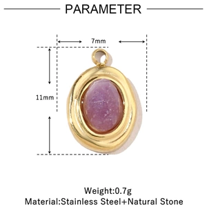 Détails du pendentif ovale en pierre naturelle violette avec dimensions 11x7mm et cadre en or