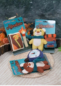Detailed view of RENA PET adventure wild forest plush dog toy set with vibrant embroidery