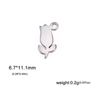 Polished 304 stainless steel tulip flower pendant with size 6.7x11.1mm and weight 0.2g