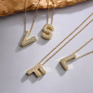 Minimalist gold necklaces with sparkling CZ zircon initial pendants V S E F in a trendy style