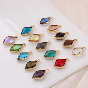 Rhombus crystal pendants with gold edges for DIY jewelry making in various vibrant colors