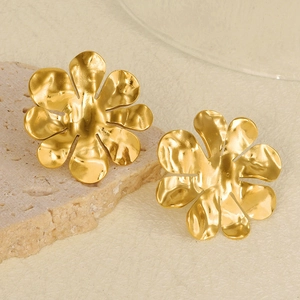 Minimalist 304 Stainless Steel Flower Stud Earrings For Women Irregular 18K Gold Plated Trendy Fashion Jewelry Gift