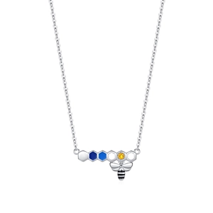 S925 sterling silver necklace with rainbow honeycomb pendant and dangling bee charm