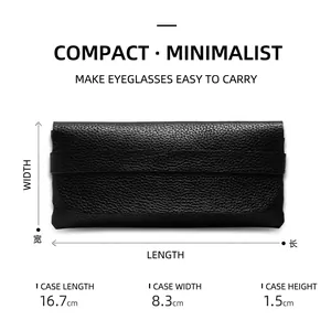 Portable black litchi pattern leather sunglasses case with detailed size specifications