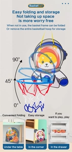 Foldable kids basketball hoop with astronaut design showing easy storage in compact spaces