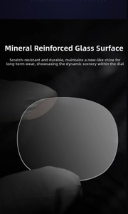 Detail of scratch-resistant mineral reinforced glass crystal for square quartz watch