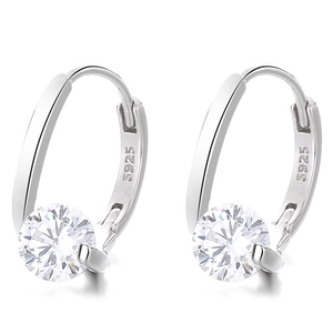 Minimalist 925 sterling silver hoop earrings with round cubic zirconia charms and S925 hallmark
