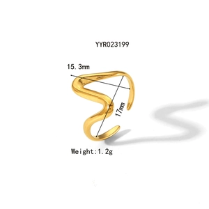 Irregular hammered gold wave open ring in titanium stainless steel for women