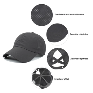 Women ponytail baseball cap with breathable mesh design in charcoal grey outdoor sports style