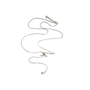 Minimalist silver twist knot necklace with smooth snake chain and adjustable lobster clasp