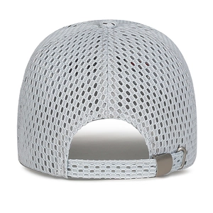 Breathable light grey mesh baseball cap with adjustable metal buckle closure for summer