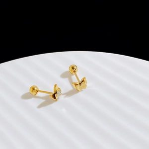 Elegant gold butterfly titanium steel earrings with matte finish and secure screw back