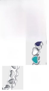 Macro detail of S925 sterling silver hoop earrings with colorful heart drip oil inlay