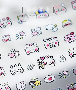 Détails macro d'autocollants 5D ultra-fins pour ongles avec motifs emojis de dessins animés
