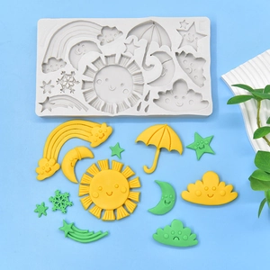 Cartoon sun moon star and rainbow silicone fondant mold for DIY cake baking and decor
