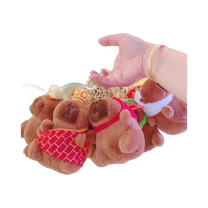 Plush Capybara keychains in crown and scarf styles with metal rings for bags