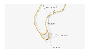 Size chart for heart pendant necklace with 40+5cm chain and white mother of pearl