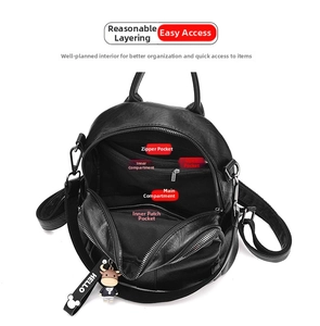 Internal structure of the soft PU leather backpack showing organized compartments and pockets