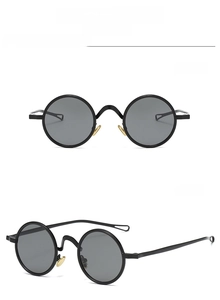 Vorder- und 45-Grad-Seitenansicht der schwarzen runden Retro-Polarisationssonnenbrille