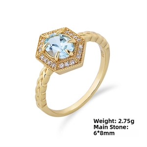 Detailed macro view of S925 sterling silver ring with blue topaz and clear S925 hallmark