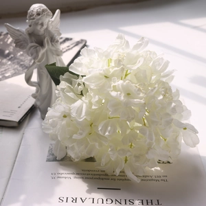 Elegant white artificial hydrangea flower with vintage scorched edges for home decor