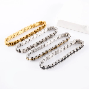 Classic stainless steel watch-band style chain bracelet in gold and silver finishes