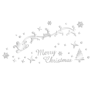 Silver mirror acrylic 3D Christmas wall sticker with Santa sleigh and reindeer decor