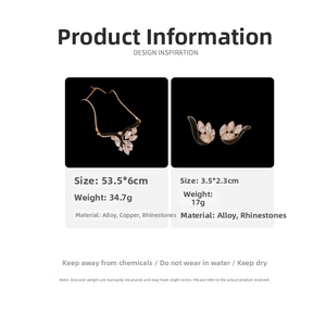 Detailed size and weight specs for vintage gold wing necklace and earrings jewelry set