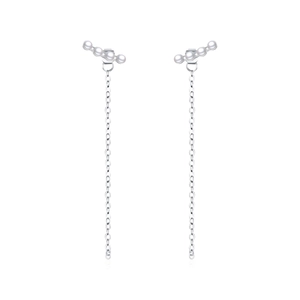 Elegant 925 silver long tassel earrings with delicate pearl curve and sleek chain drops
