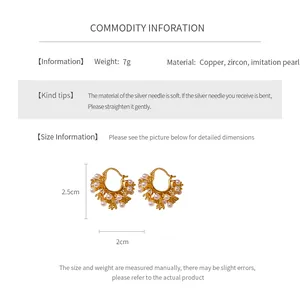 Detail specifications of French retro U-shaped pearl earrings with copper and zircon