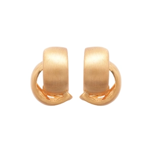 Minimalist matte brushed gold C-shaped knot stud earrings for women on white background