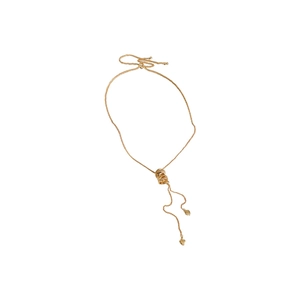 Minimalist gold necklace featuring nested circle pendant and two heart charms on a thin chain