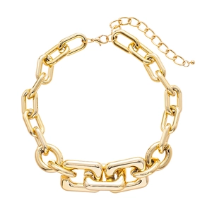 Bold golden acrylic metal chunky chain necklace with oversized rectangular links for women