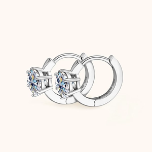 Minimalist S925 silver 1ct moissanite earrings with a six-prong hoop design