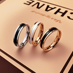 Ring Stainless Steel Titanium Geometric Minimalist Enamel Inlay Waterproof Non-Fading Jewelry For Women