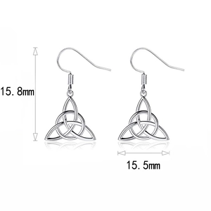 Close-up of S925 sterling silver Celtic knot earrings showing 15.8mm dimensions