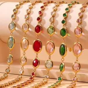 Elegant 18k gold plated bracelets with oval Czech glass stones in various vibrant colors