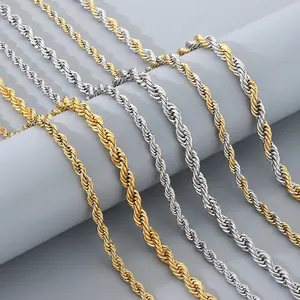 Bijoux Collier Et Bracelet Chaîne Torsadée En Acier Inoxydable Hip Hop Plaqué Or Argent Mode Hommes Femmes