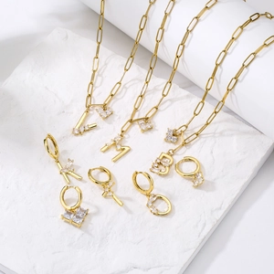 Paperclip Chain Necklace With Brass Cubic Zirconia Initial Letter And Heart Pendant For Women