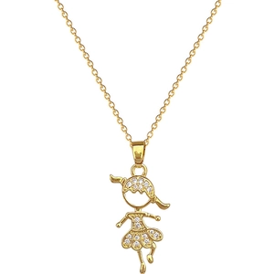 Luxurious gold titanium necklace with a dancing girl pendant encrusted with sparkling crystals