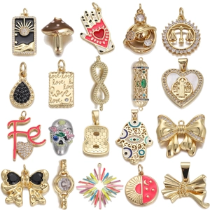 Sun Moon Skull Hamsa Hand Butterfly Infinity Pendants Enamel Copper 18K Gold Plated Zircon DIY Jewelry Making Accessories