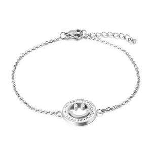 Minimalistisches Smiley-Armband aus Titanstahl in Silber mit verstellbarer Kette