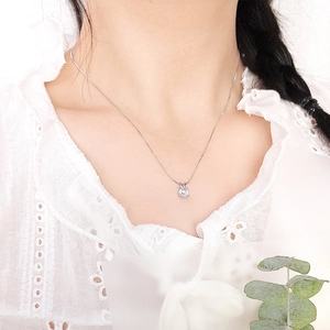 Elegant S925 sterling silver necklace with a 1-carat round zircon pendant on a model