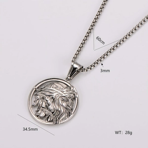 Silver vintage embossed Jesus head pendant necklace with 60cm stainless steel box chain