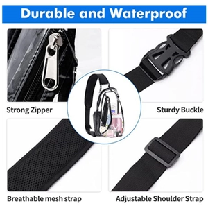 Transparent crossbody chest bag with adjustable black strap for outdoor sports and travel