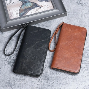 Business style crocodile pattern long wallets in black and brown with wrist straps