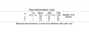 Detailed sizing chart for the fashionable casual patchwork cotton jacket for women