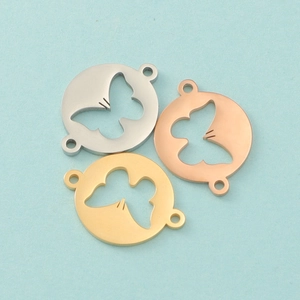 Polished hollow butterfly charms in silver, gold, and rose gold for DIY jewelry making