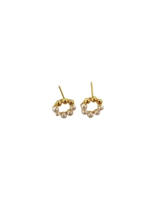 Elegant 925 silver gold hoop earrings with alternating white pearls in vintage style